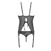 Корсет із пажами, трусики з ажурним декором та відкритим кроком Ursula Corset black XXL/XXXL — Passi