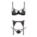 Комплект білизни PERDITA SET black L/XL - Passion Exclusive: стрепи: ліф, стрінги і пояс для панчох