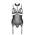 Корсет з відкритими грудьми Passion DOMINICA CORSET S/M black, пажі для панчіх, стрінги