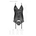 Корсет із пажами, трусики з ажурним декором та відкритим кроком Ursula Corset black XXL/XXXL — Passi