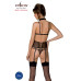 Корсет з відкритими грудьми Passion DOMINICA CORSET L/XL black, пажі для панчіх, стрінги