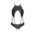 Боді з відкритим доступом Passion TASMINA BODY L/XL black, екошкіра, шнурівки, ажурні мережива