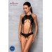 Боді з відкритим доступом Passion TASMINA BODY XXL/XXXL, black, екошкіра, шнурівки, ажурні мережива