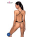 Боді з відкритим доступом Passion TASMINA BODY L/XL black, екошкіра, шнурівки, ажурні мережива